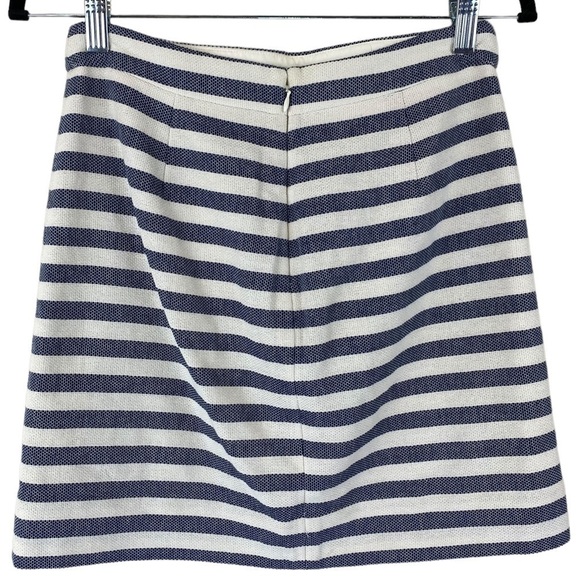 J Crew Factory Asymmetrical Blueish Grey & Cream Stripe Cotton Mini Skirt Sz 00 - Picture 3 of 8